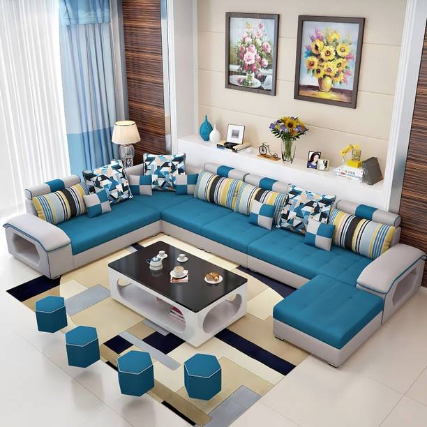 Homeify Carlo Fabric with 4-Puffy Convertible for Living Room Fabric 3 + 2 + 2 + 1 Sofa Set