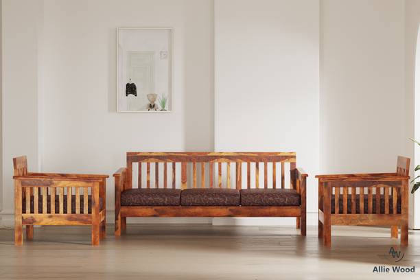 Allie Wood Rosewood (Sheesham) Fabric 3 + 1 + 1 Sofa Set