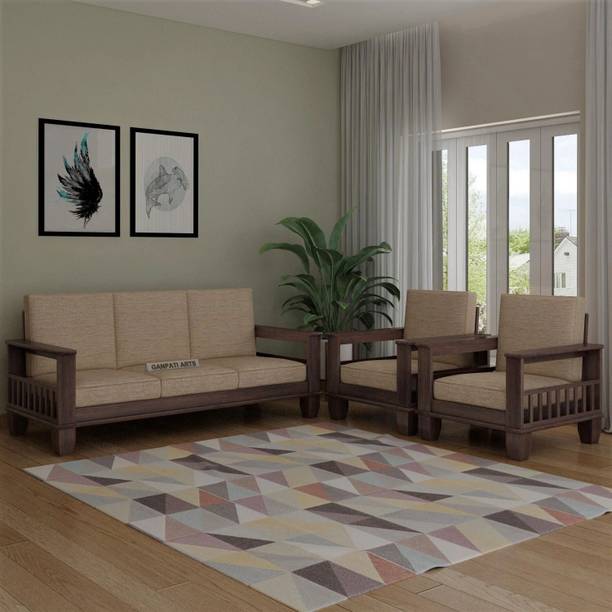 Ganpati Arts Sheesham Wood 5 Seater Sofa For Living Room/Wooden 5 Seater Sofa Fabric 3 + 1 + 1 Sofa Set