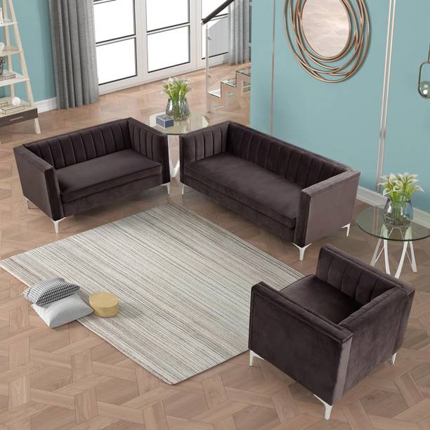 Flipkart Perfect Homes Velvet Accent Chair Loveseat Contemporary Sofa Solid Wood 3 + 2 + 1 Sofa Set