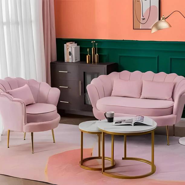 VAS Collection Home Velvet Foam Barrel Sofa Set Fabric 2 + 1 Sofa Set