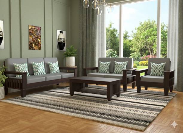 mp enterprises Solid Sheesham Wood Six Seater Sofa Set For Office | Living Room | Guest Room | Fabric 3 + 2 + 1 Sofa Set