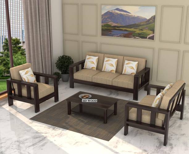 HDWOOD Solid Sheesham Wood Six Seater Sofa Set For Living Room/ Office/ Guest Room | Fabric 3 + 2 + 1 Sofa Set