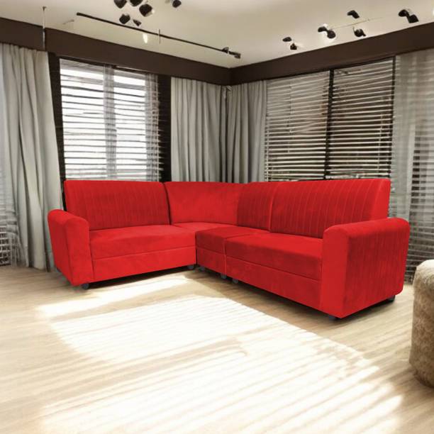 Starlet Farnitre Velvet L-Shape 6 Seaters Sofa Set for Home Fabric 3 + 2 + 1 Sofa Set