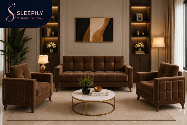 Sleepily Elan Premium Modern Fabric sofa set with cushioned seating for Living room. Fabric 3 + 1 + 1 Sofa Set