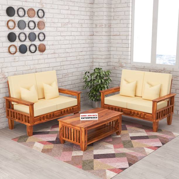 Shree Jeen Mata Enterprises KUBER Design Sheesham Wood Four Seater Sofa Set With 'DERBY' Fabric Cushion | Fabric 2 + 2 Sofa Set