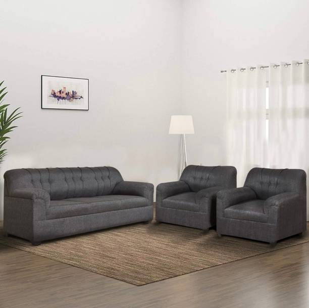 SAM STORE Grey jute Fabric 3 + 1 + 1 Sofa Set