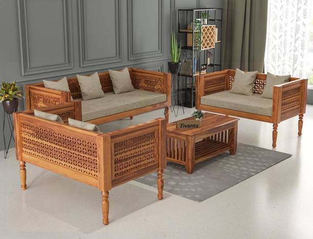 Utkarsh Sheesham Wood Seven Seater Sofa Set With CNC Cutting Design For Living Room || Fabric 3 + 2 + 2 Sofa Set
