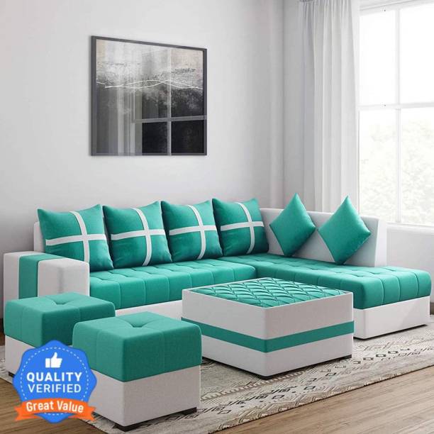 Kendalwood Furniture 8 Seater Sofa Set, 2 Ottoman, 6 pillow With Coffee Table Fabric 3 + 2 + 2 + 1 Sofa Set