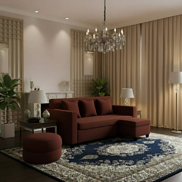 WAKESURE Premium Quality 3 Seater With Ottoman Jute Fabric 3 + 1 Sofa Set