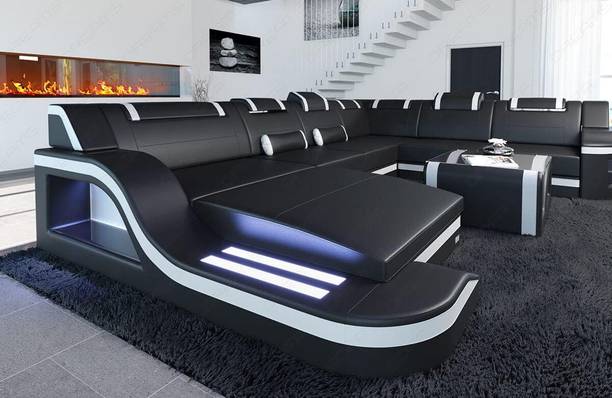 ELITEWOOD LED U SHAPE STYLISH 7 seater Sofa set for Living Room SUEDE Fabric 3 + 2 + 1 + 1 Sofa Set