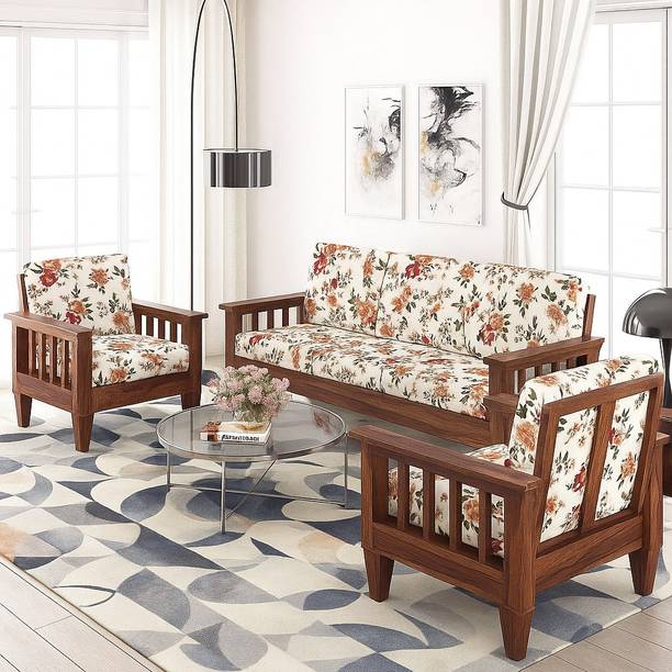 Kendalwood Furniture Solid Wood 5 Seater Wooden Sofa set for living Room Furniture Fabric 3 + 1 + 1 Sofa Set