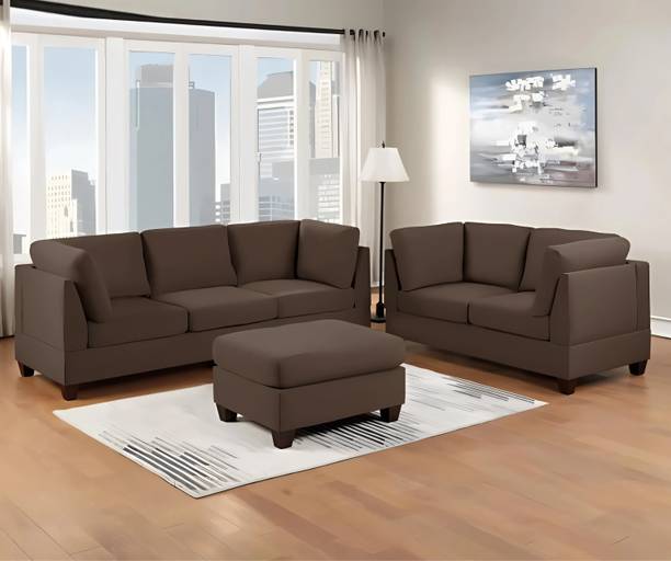 Groovecraft Creta Wooden 6 Seater Fabric Sofa Set for Living Room Furniture with Ottoman Fabric 3 + 2 Sofa Set