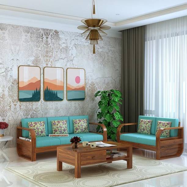 Dreamydesks Solid Sheesham Wood 5 Seater Sofa Set with side pocket and cushion Solid Wood 3 + 2 Sofa Set