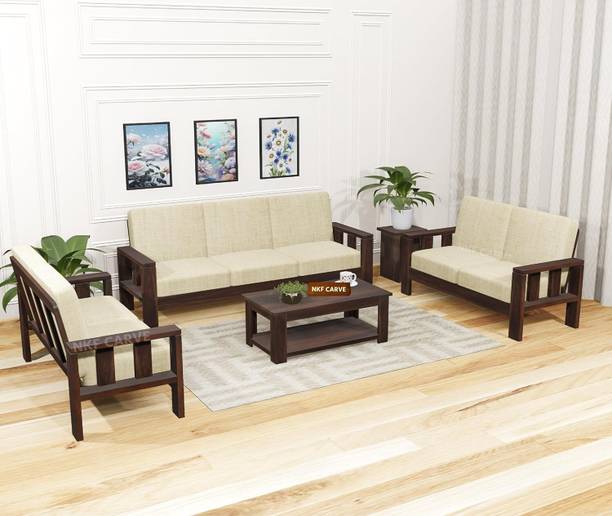 Devsignature 3+2+2 Solid Wood 7 Seater Sofa Set For Living Room/Wooden Sofa Set For Home Solid Wood 3 + 2 + 2 Sofa Set