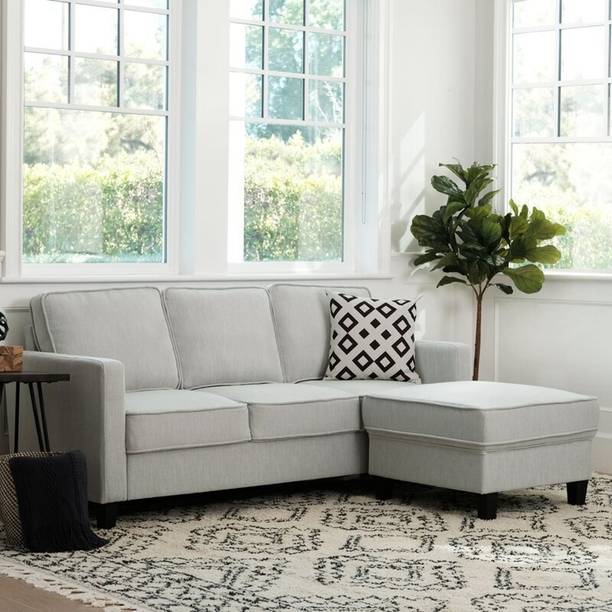 Adorn Homez Reno 3 Seater Sofa and Ottoman in Fabric - Grey Fabric 3 + 1 Sofa Set