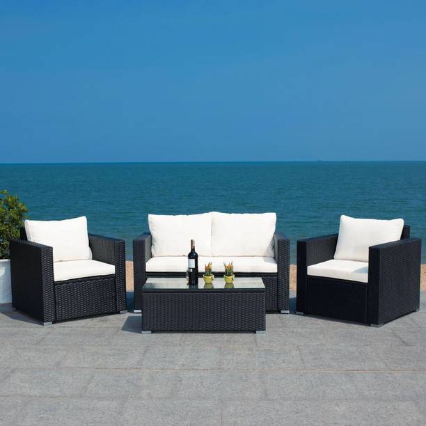 BRISHI Rattan 4 Seater Outdoor/Balcony Sofa Set/Sofa Set with Cushion and Center Table Fabric 2 + 1 + 1 Sofa Set