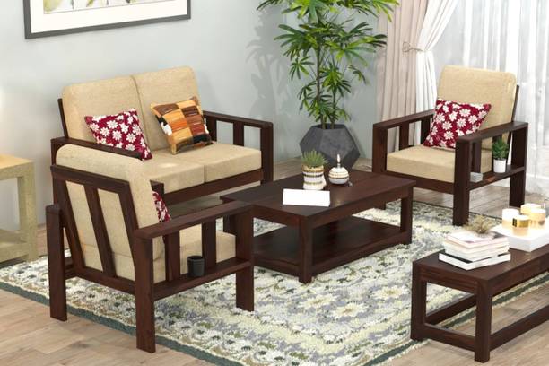 Flipkart Perfect Homes Solid Sheesham Wood Four Seater Sofa Set For Living Room, Hotel Office. Fabric 2 + 1 + 1 Sofa Set