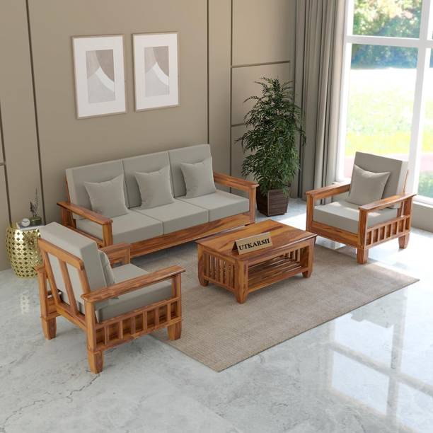 Utkarsh Solid Wood Five Seater Sofa Set With 40 Density Fabric Seats & Without Cushion | Fabric 3 + 1 + 1 Sofa Set