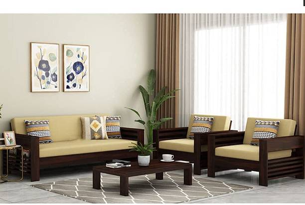 Devsignature 3+1+1 Solid Wood 5 Seater Sofa Set For Living Room/Wooden Sofa Set For Home Solid Wood 3 + 1 + 1 Sofa Set