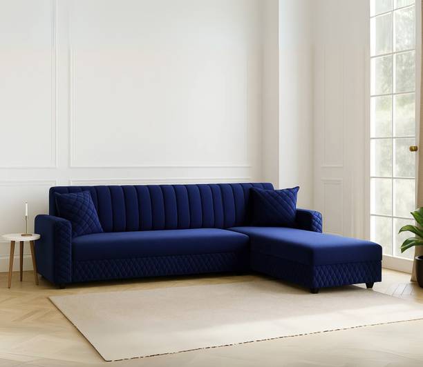 WAKESURE Premium Quality L Shape RHS 6 Seater Velvet Fabric 3 + 2 + 1 Sofa Set