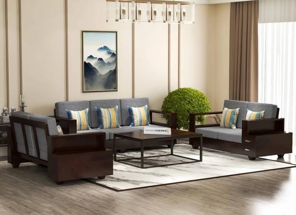 saamenia furnitures Solid Sheesham Wood Seven Seater Sofa Set Without Cushion For Living Room| Fabric 3 + 2 + 2 Sofa Set