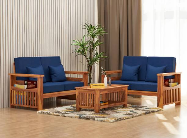 saamenia furnitures Solid Sheesham Wood 4 Seater Sofa Set { 40 Density Foam And Without Pillow } Fabric 2 + 2 Sofa Set