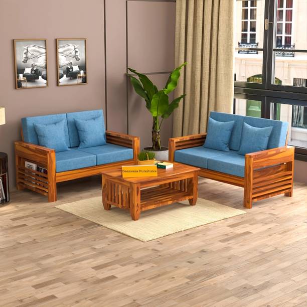 saamenia furnitures Solid Sheesham Wood 4 Seater Sofa Set {40 Density Foam And Without Pillow } Fabric 2 + 2 Sofa Set