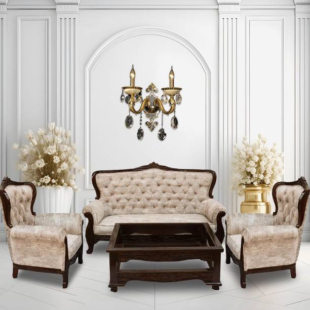 Woodzone Handicrafts solid wood sofa set (Pure Teak (Sagun) in carving design Filling Material- Foam Fabric 3 + 1 + 1 Sofa Set