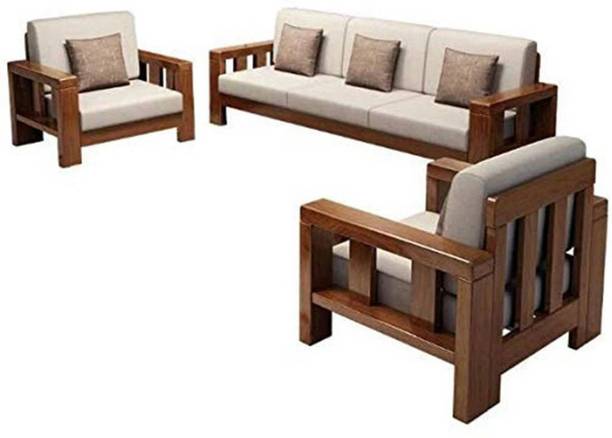PR FURNITURE Solid Sheesham Wood Five Seater Sofa Set For Living Room/ Office | Fabric 3 + 1 + 1 Sofa Set