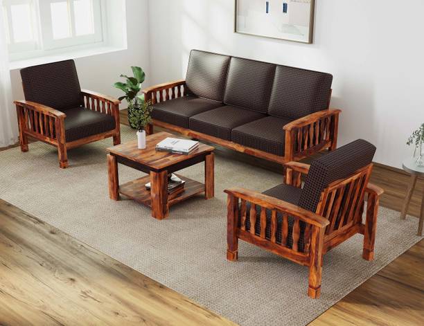 Allie Wood Rosewood (Sheesham) Fabric 3 + 1 + 1 Sofa Set