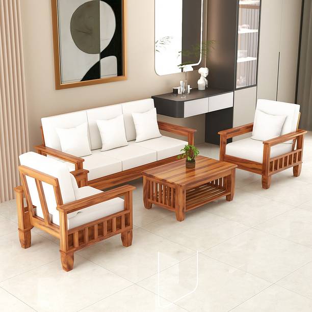 BHAGWATI ART Solid Sheesham Wood For Living Room/ Office/ Guest Room | Fabric 3 + 1 + 1 Fabric 3 + 1 + 1 Sofa Set