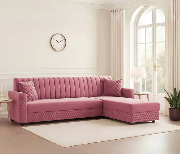 WAKESURE Premium Quality L Shape RHS 6 Seater Velvet Fabric 3 + 2 + 1 Sofa Set