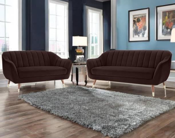 SIYARA DESIGN Velvet Upholstered Sofa Set – Style Loveseat & Couch with Gold-Tipped Legs Fabric 3 + 2 Sofa Set