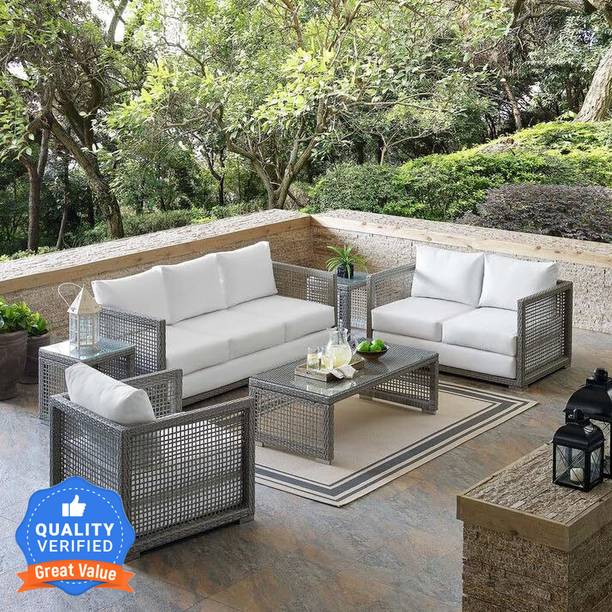 Flipkart Perfect Homes Outdoor Garden Patio Sofa Set with 1 Center Table & 1 Side Table 6 Seater Leatherette 3 + 2 + 1 Sofa Set