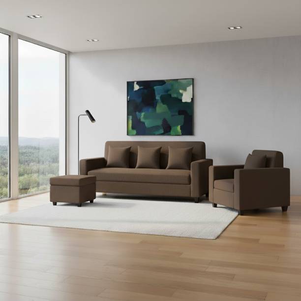 WAKESURE Premium Quality (3 Seater + 1 Seater ) With Ottoman Jute Fabric 3 + 1 + 1 Sofa Set