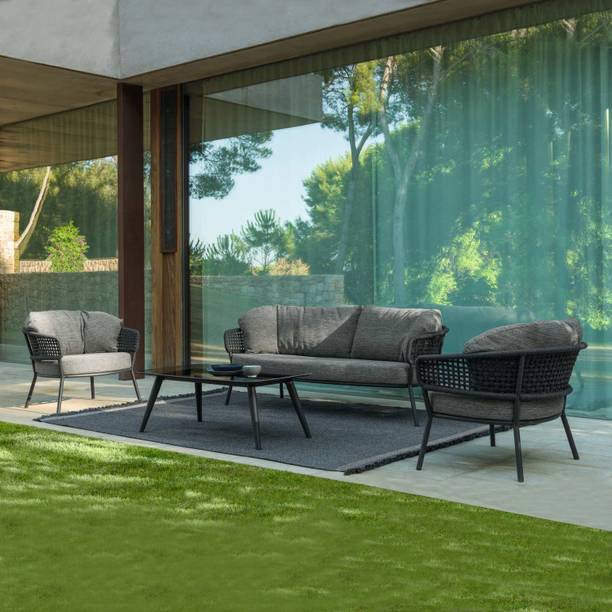 BRISHI Braid & Rope 4 Seater Outdoor/Balcony Sofa Set with Cushion and Center Table Fabric 2 + 1 + 1 Sofa Set