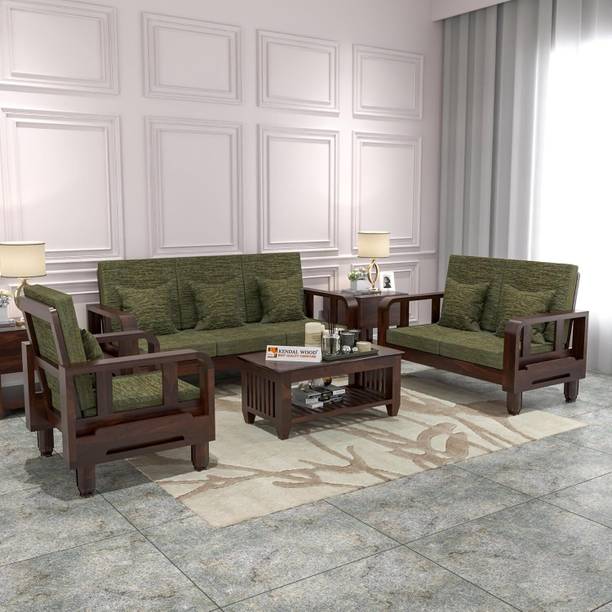 Kendalwood Furniture Solid Wood 6 Seater Wooden Sofa set for living Room Furniture with Center Table Fabric 3 + 2 + 1 Sofa Set