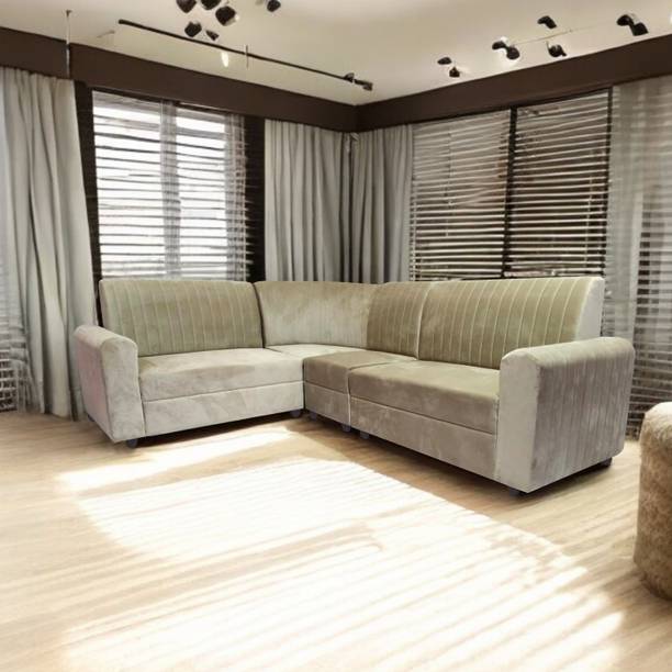 Starlet Farnitre Velvet L-Shape 6 Seaters Sofa Set for Home Fabric 3 + 2 + 1 Sofa Set