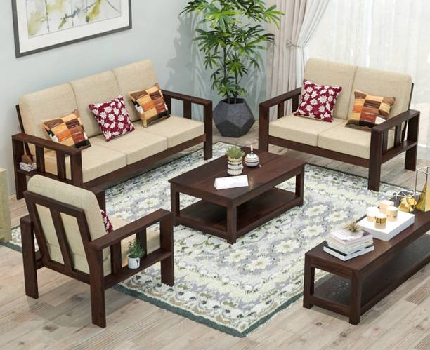 Flipkart Perfect Homes Solid Sheesham Wood Six Seater Sofa Set For Living Room, Hotel Office. Fabric 3 + 2 + 1 Sofa Set
