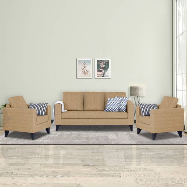 ADORN INDIA Adorn India Hallton Plain 3-1-1 Five Seater Sofa Set (Beige) Fabric 3 + 1 + 1 Sofa Set