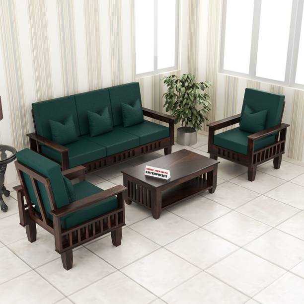 Shree Jeen Mata Enterprises KUBER Design Sheesham Wood Five Seater Sofa Set With 'DERBY' Fabric Cushion | Fabric 3 + 1 + 1 Sofa Set