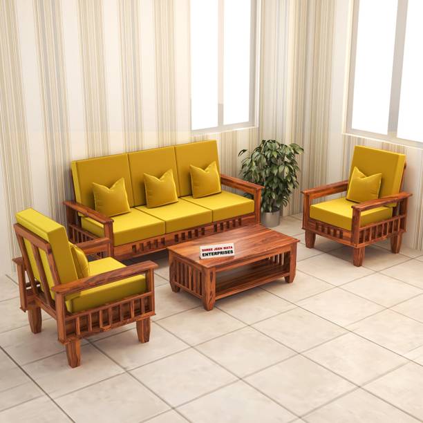 Shree Jeen Mata Enterprises KUBER Design Solid Wood Five Seater Sofa Set With Center Table & HOLLAND Fabric| Fabric 3 + 1 + 1 Sofa Set