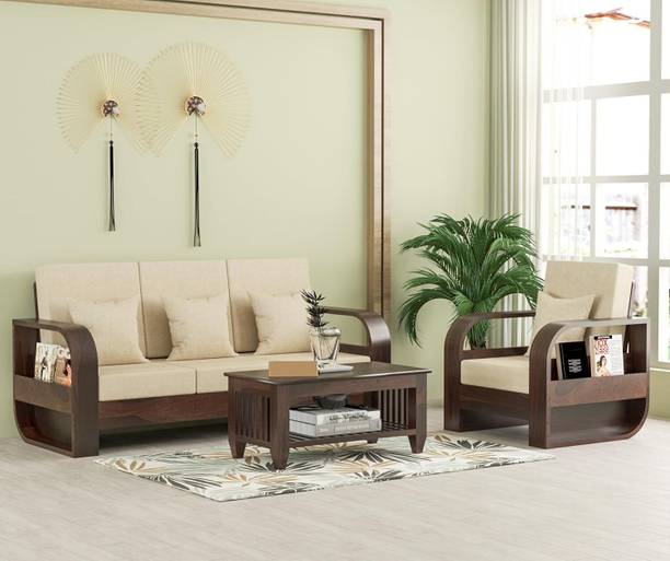 Top 10wood Wooden 4 Seater Sofa Set for Living Room, Four Seater Sofa for Office & Lounge | Fabric 3 + 1 Sofa Set