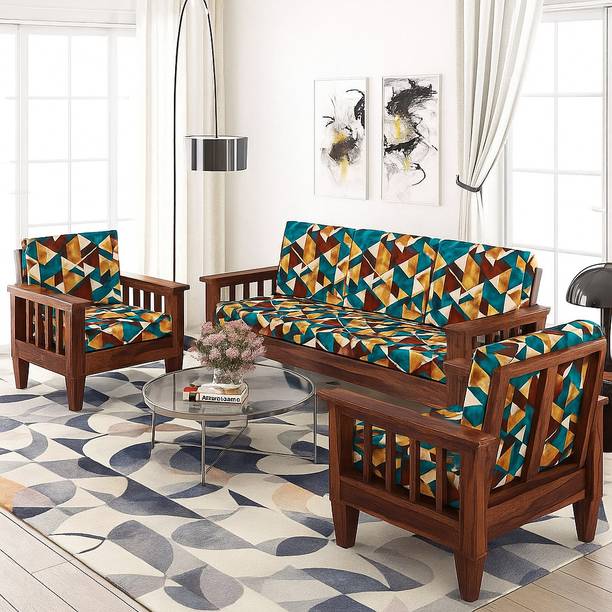 Kendalwood Furniture Solid Wood 5 Seater Wooden Sofa set for living Room Furniture Fabric 3 + 1 + 1 Sofa Set