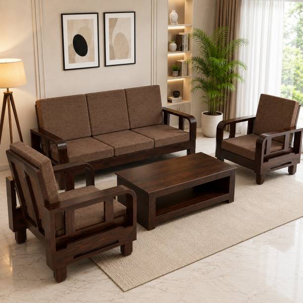 Kendalwood Furniture Solid Wooden for living Room Furniture with Center Table Fabric 3 + 1 + 1 Sofa Set