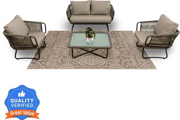Flipkart Perfect Homes Braid & Rope 4 Seater Sofa Set with Table for Garden Patio Furniture Sofa Set Leatherette 2 + 1 + 1 Sofa Set