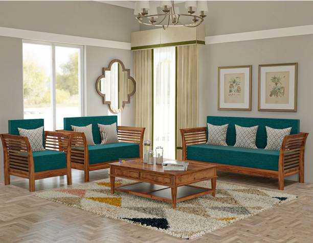 Deuba Sheesham Wood Fabric 3 + 2 + 1 Sofa Set