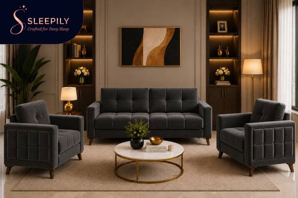 Sleepily Elan Premium Modern Fabric sofa set with cushioned seating for Living room. Fabric 3 + 1 + 1 Sofa Set
