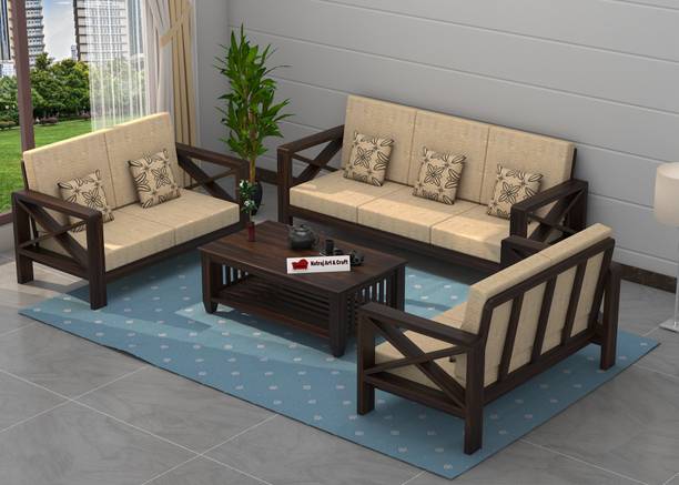 NATRAJ ART & CRAFT Sheesham Solid Wood 7 Seater Sofa Set for Living Room Home & Office | Sofa Set Fabric 3 + 2 + 2 Sofa Set